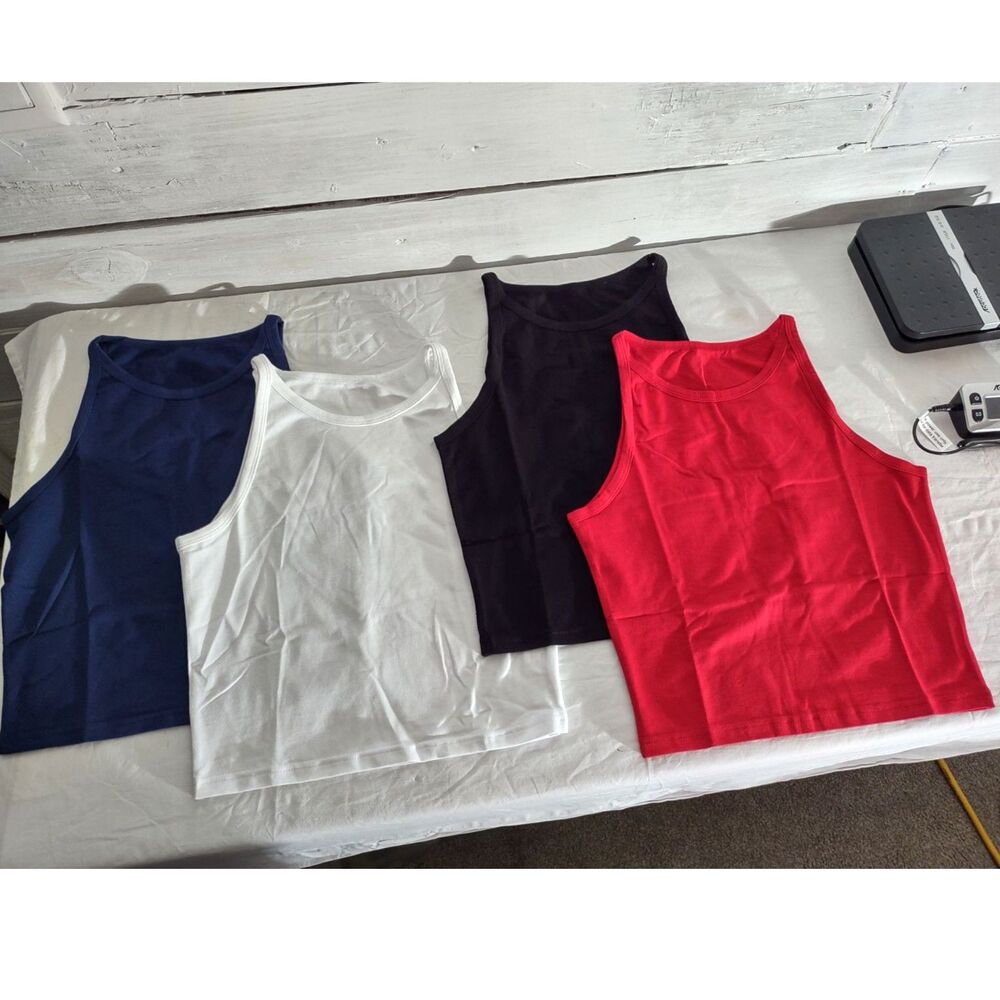 Satinior Womens New 4 piece Basic Sleeveless Crop Tank Tops